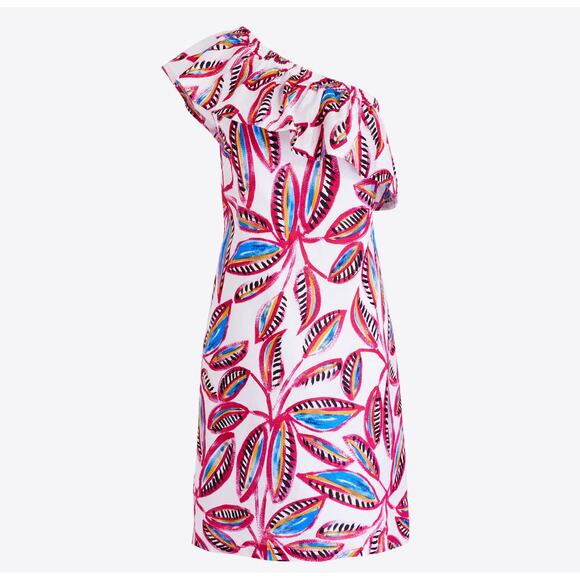 J. Crew Linen Blend Ruffle One Shoulder Floral Print Mini Dress Resort Summer - Picture 1 of 7
